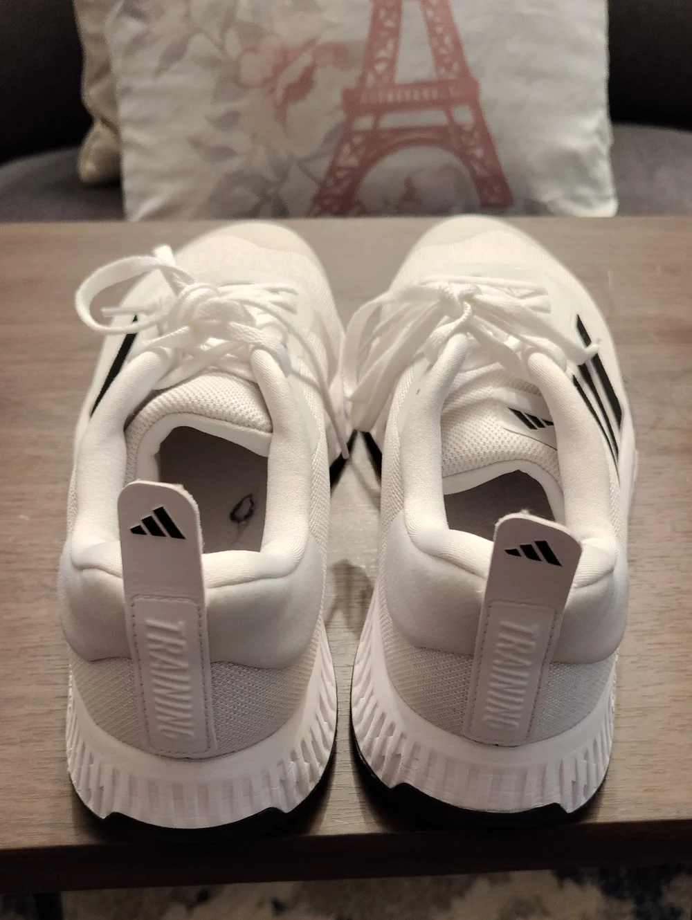 Adidas,White Athletic Sneakers with Black Stripe Accents